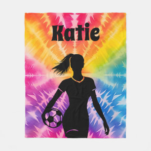 Soccer Girl Personalised Tie-Dye Rainbow Burst Fleece Blanket