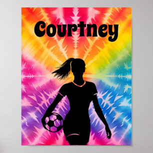 Soccer Girl Personalised Tie-Dye Rainbow Burst Poster