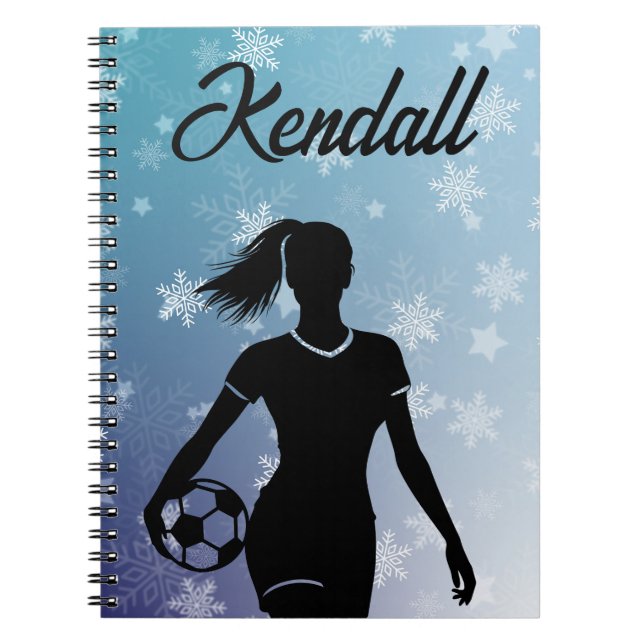 Soccer Girl Personalised Winter Ombre Snowflake Notebook (Front)
