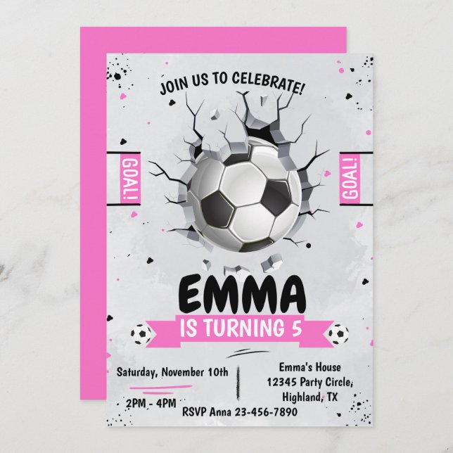 Soccer Girl Pink Birthday Invitation (Front/Back)