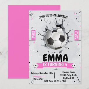 Soccer Girl Pink Birthday Invitation