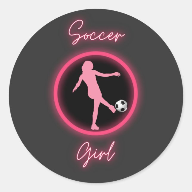 Soccer Girl Pink Glow      Classic Round Sticker (Front)