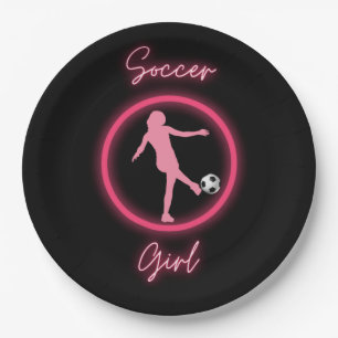Soccer Girl Pink Glow    Paper Plate
