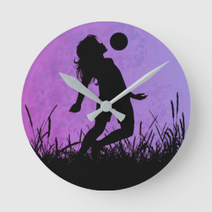 soccer girl silhouette moonlight round clock