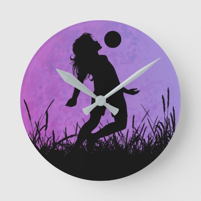 soccer girl silhouette moonlight round clock (Front)