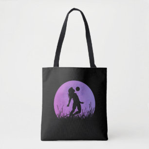 soccer girl silhouette moonlight tote bag