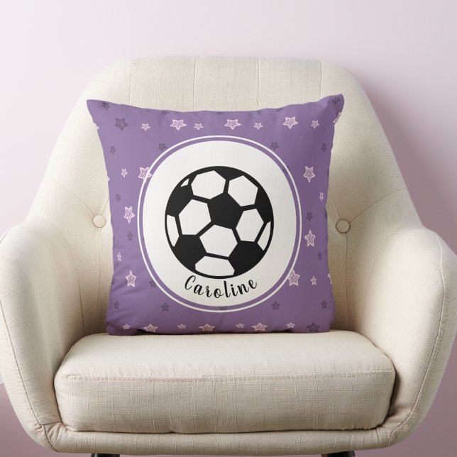 Soccer Girl Sports Cute Personalised Purple & Pink Cushion (Creator Uploaded)