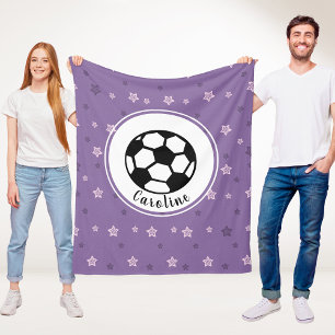 Soccer Girl Sports Star Cute Personalised Purple Fleece Blanket