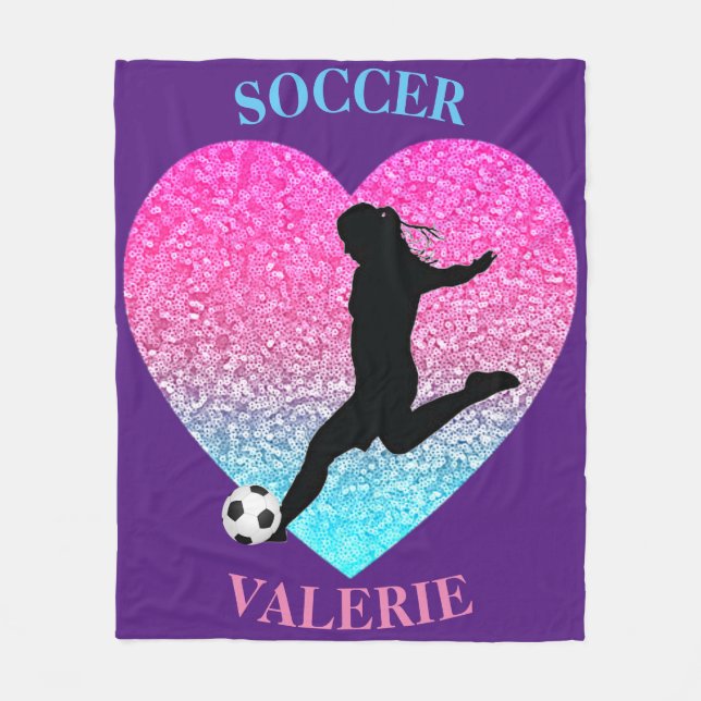 Soccer Girls Fleece Blanket w/ Personalised Name (Front)