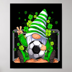 Soccer Gnome Lucky Shamrock Irish St Patricks Day Poster
