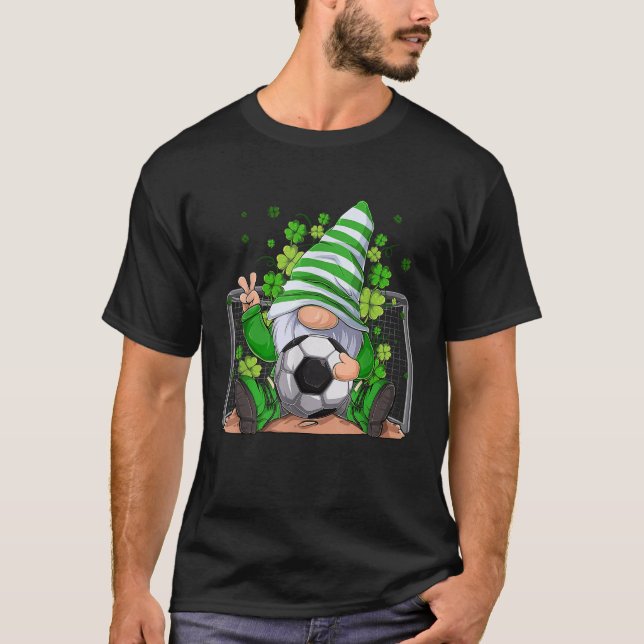 Soccer Gnome Lucky Shamrock Irish St Patricks Day  T-Shirt (Front)