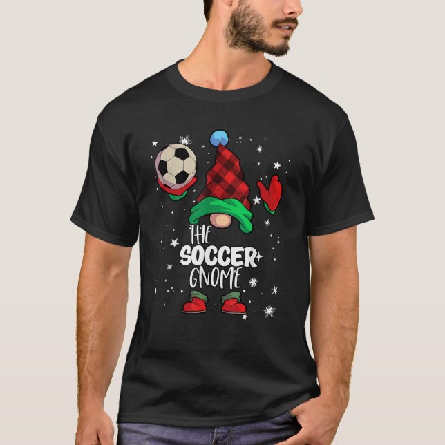 Soccer Gnome Red Buffalo Plaid Matching Family Chr T-Shirt (Front)