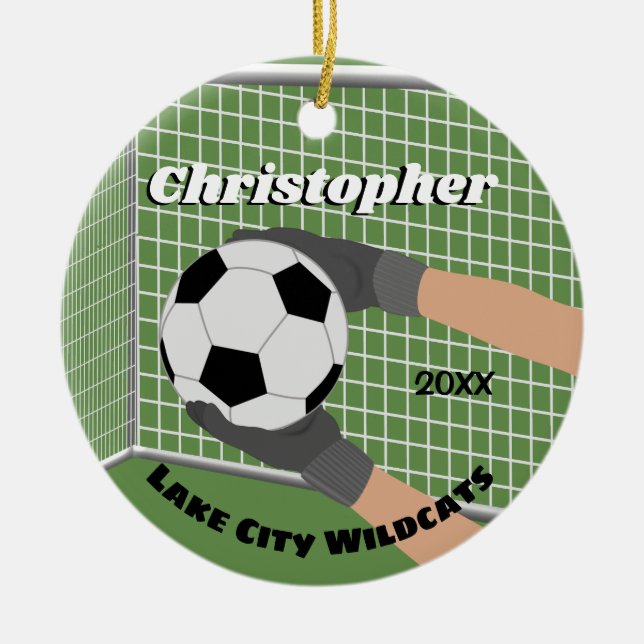 Soccer Goalie Ceramic Ornament (Front)