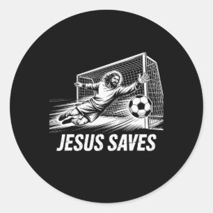 Soccer Goalie Goalkeeper Jesus Saves Christian Soc Classic Round Sticker