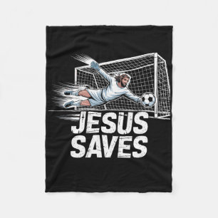 Soccer Goalie Goalkeeper Jesus Saves Christian Soc Fleece Blanket