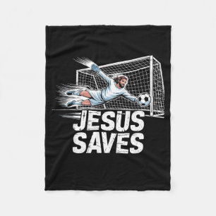 Soccer Goalie Goalkeeper Jesus Saves Christian Soc Fleece Blanket