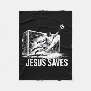 Soccer Goalie Goalkeeper Jesus Saves Christian Soc Fleece Blanket