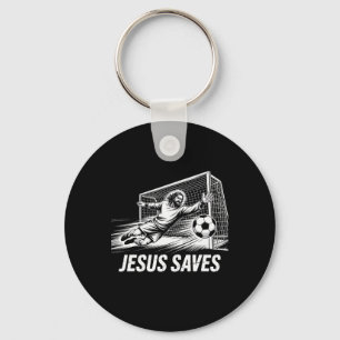 Soccer Goalie Goalkeeper Jesus Saves Christian Soc Key Ring