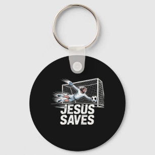 Soccer Goalie Goalkeeper Jesus Saves Christian Soc Key Ring
