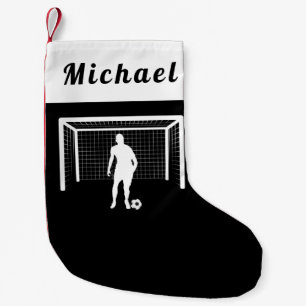 Soccer Goalie Goalkeeper Keeper Black & White Name Small Christmas Stocking