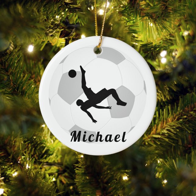 Soccer Goalie Keeper Black & White Player's Name  Ceramic Ornament (Creator Uploaded)
