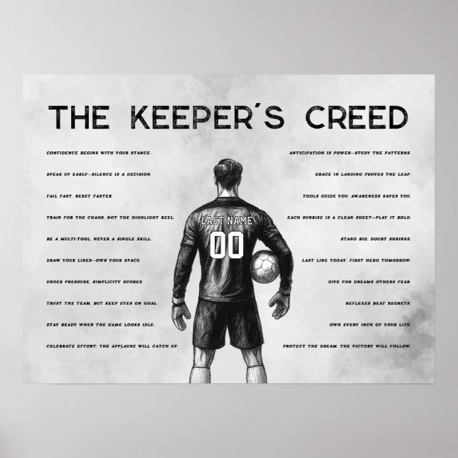 Soccer Goalkeeper Creed Monogram Grey Poster (Front)