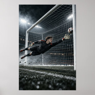Soccer Goalkeeper Diving Save – Dramatic Stadium W Poster