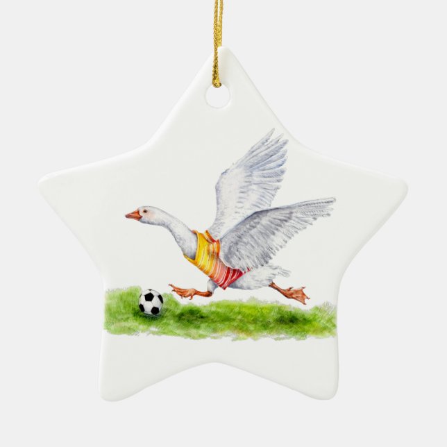 Soccer Goose Ceramic Ornament (Front)
