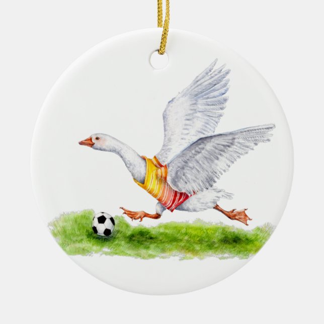 Soccer Goose Ceramic Ornament (Front)