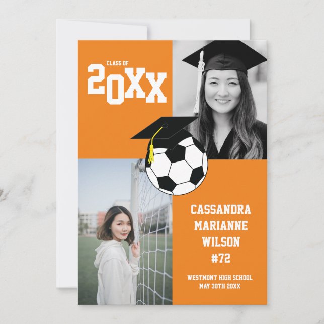 Soccer Graduation Sports Orange Announcement (Front)