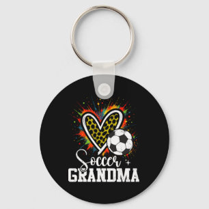 Soccer Grandma Leopard Heart Key Ring