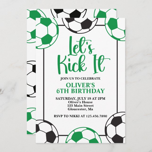 Soccer Green and Black Birthday Invitation (Front/Back)