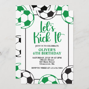 Soccer Green and Black Birthday Invitation