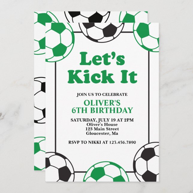 Soccer Green and Black Birthday Invitation (Front/Back)