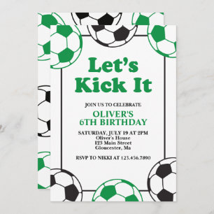Soccer Green and Black Birthday Invitation