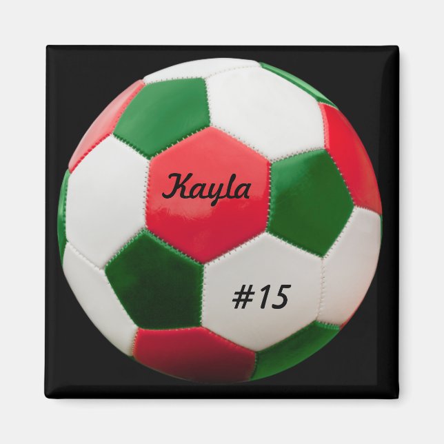 Soccer Green and Red Square Magnet (Front)