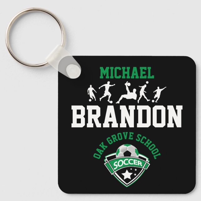 Soccer  - Green, Black and White Key Ring (Front)