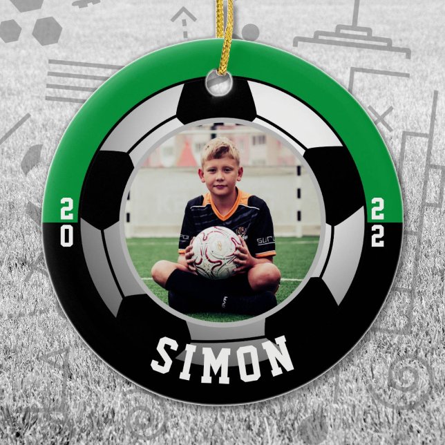 Soccer Green Black Team Colours Ceramic Ornament (Green and Black Soccer Let's Go Team Ornament. Celebrate your high school or college athlete.)