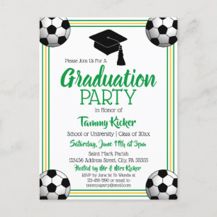 Soccer Green & Gold Graduation Party Invitation Postcard