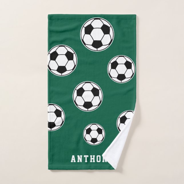 Soccer Green Personalized Kids Back to School Hand Towel (Hand Towel)
