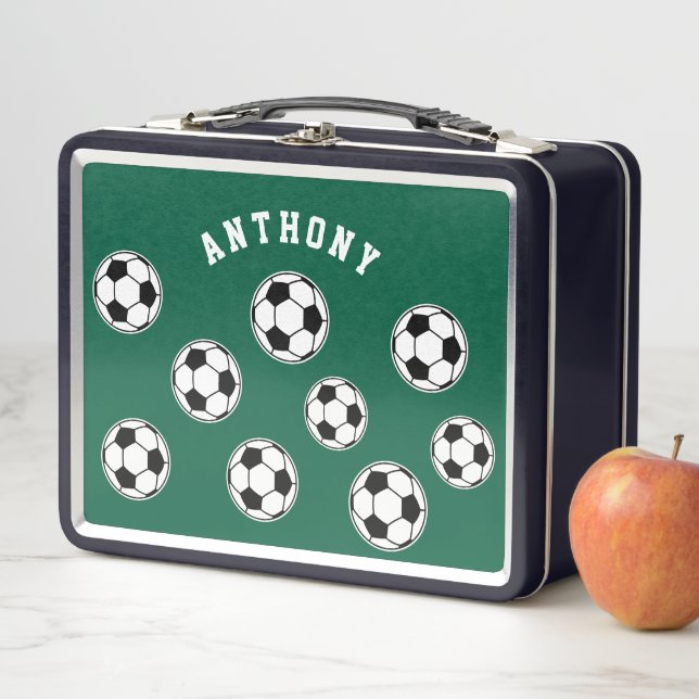 Soccer Green Personalized Kids Back to School Metal Lunch Box (In Situ)