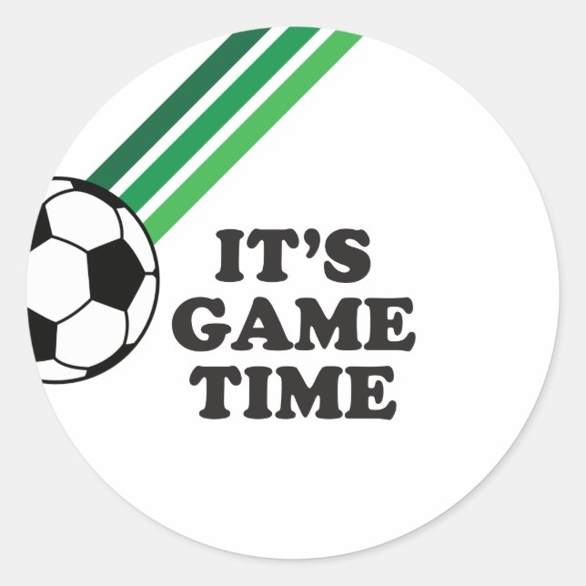 Soccer Green Stripes Game Time Birthday Classic Round Sticker (Front)