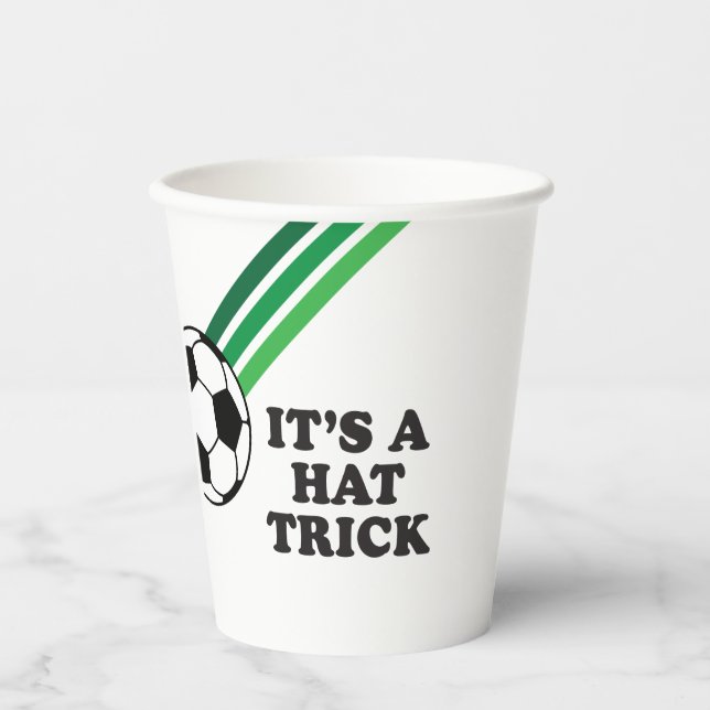 Soccer Green Stripes Hat Trick 3rd Birthday Paper Cups (Front)