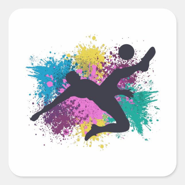 Soccer Grungy Colour Splashes Square Sticker (Front)