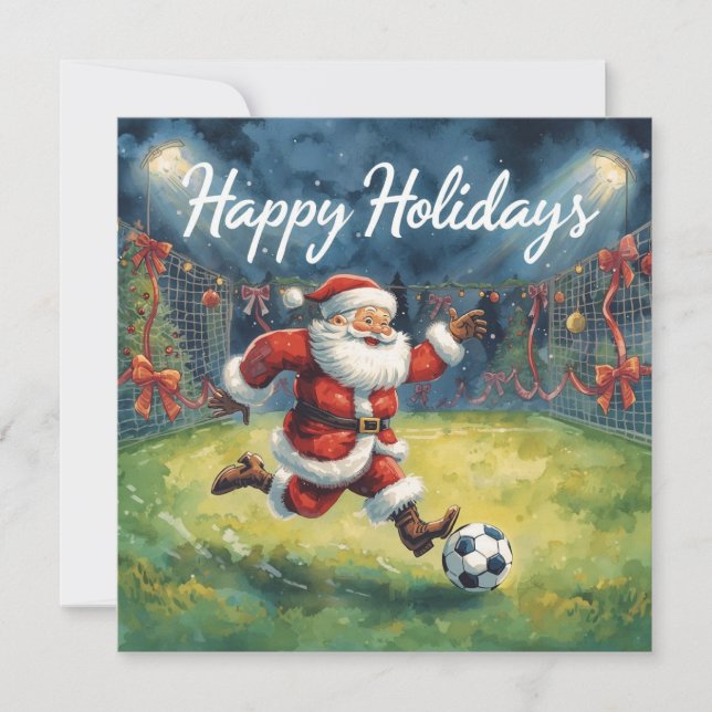 Soccer happy   Holidays Santa Claus Christmas Holiday Card (Front)