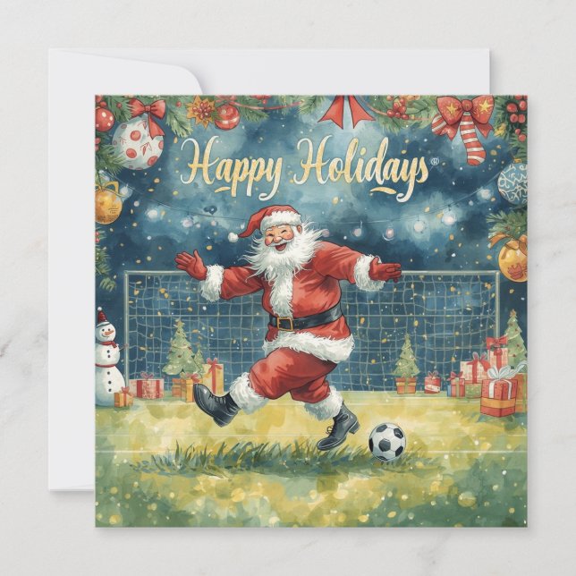 Soccer happy   Holidays Santa Claus Christmas Holiday Card (Front)