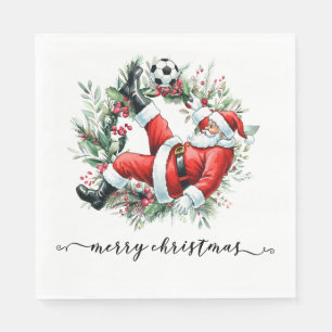 Soccer Happy Holidays Santa playing soccer Napkin