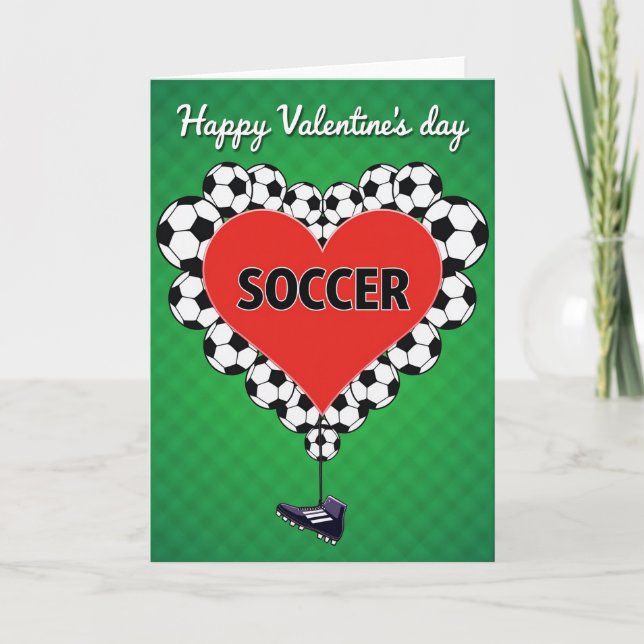 Soccer Heart Pattern Valentines Card (Front)