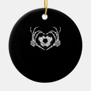 Soccer Heart Skeleton Hand Halloween Minimal Ceramic Ornament