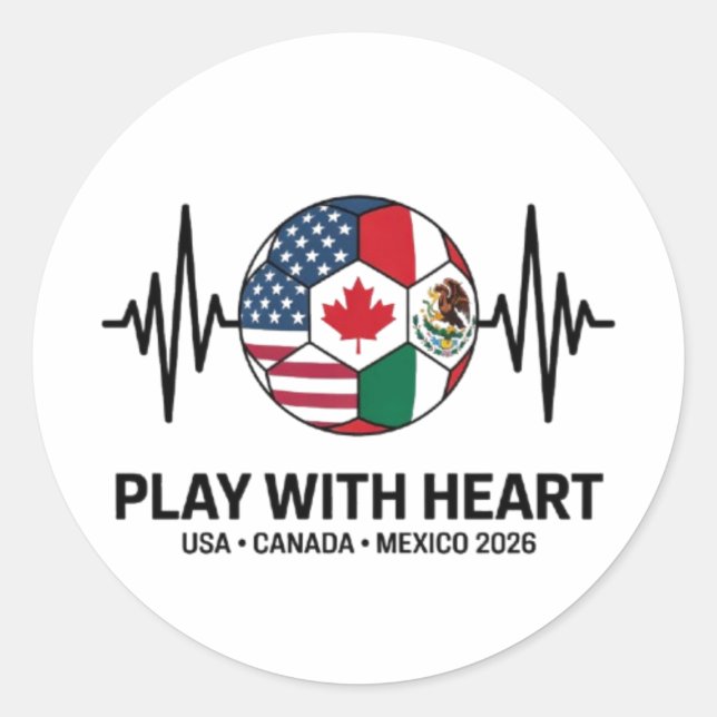 Soccer Heartbeat USA Canada Mexico 2026 Classic Round Sticker (Front)
